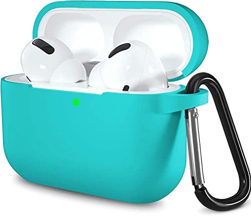 Lerobo Compatible with AirPods Pro Case,Soft Washable Silicone Protective Cover for Airpods Pro Supports Wireless Charging with Carabiner Front LED Visible,Teal