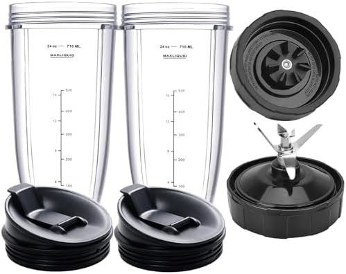 2 Packs Ninja Blender Cups &7 Fins Ninja Blender Blade Replacement Compatible with BN401 BN751 BN801 BL642 BL480-30 BL490-30 BL640 CT680 CT640C CT641 NN100 NN210 NN102 BL2012