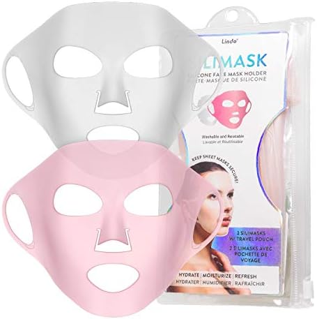 Lindo Silimask - Reusable Anti-Wrinkle Silicone Face Mask Holder for Sheet Masks, Moisturizing Facial Mask Cover, Prevent Evaporation, Beauty Face Tool, Travel Pouch Included, 2 Pack