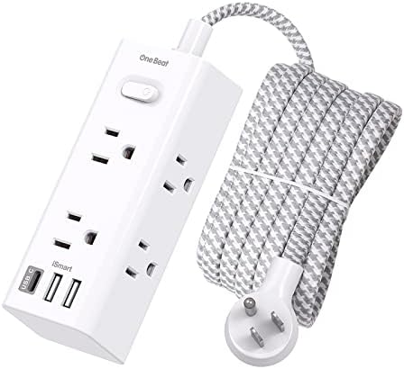 10 Ft Power Strip Surge Protector, Extension Cord with 6 Widely Outlets 3 USB Ports (1 USB C), 3-Side Outlet Extender Strip, Flat Plug, Wall Mount Small Power Strip for Travel Home Office College Dorm