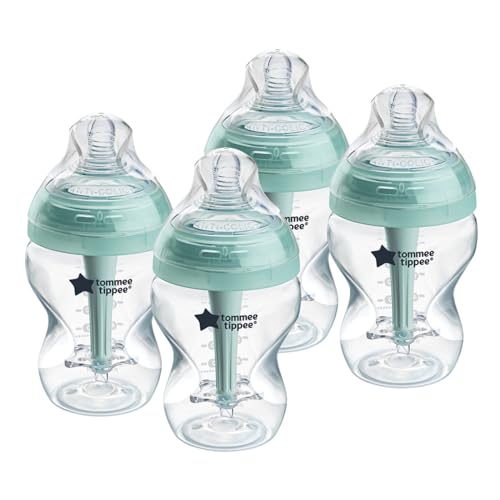Tommee Tippee Advanced Anti-Colic BPA Free Baby Bottles, Slow Flow Breast-Like Nipple, 9oz, Newborn 0+ Months, Special Design Keeps Air Away from Milk and Baby, Pack of 4