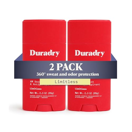 Duradry Antiperspirant Deodorant for Women and Men - Anti Sweat Maximum Strength Deodorant, Excessive Sweat Protection for Armpits, Naturally Neutralize Odor - Limitless, 2.3 Oz (Pack of 2)