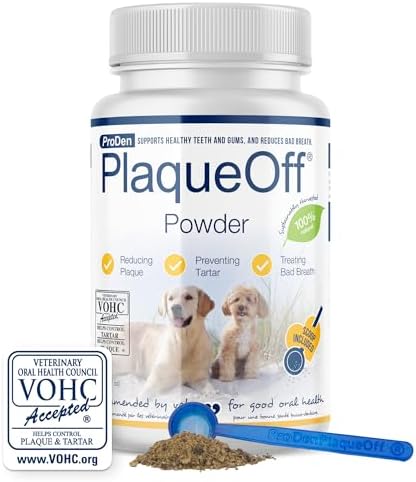 ProDen PlaqueOff Powder for Pets - Cat & Dog Breath Freshener - Plaque & Tartar Remover for Pet Oral Care - 60g