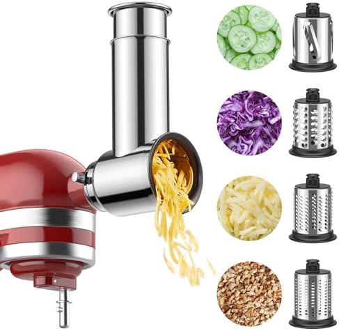 Stainless Steel Slicer Shredder & Cheese Grater Attachment for Kitchenaid Stnad Mixer - 4 Blades Salad Maker with Grinding Powder Function by FGREEBLE