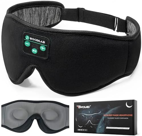 Sleep Headphones Bluetooth Sleep Mask, Sleep Mask with Bluetooth Headphones, Bluetooth Eye Mask for Sleeping with Adjustable Stereo Speakers Microphone Handsfree, Cool Gadgets Gift for Women