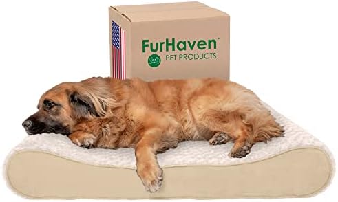 Furhaven Orthopedic Dog Bed for Large Dogs w/ Removable Washable Cover, For Dogs Up to 150 lbs - Ultra Plush Faux Fur & Suede Luxe Lounger Contour Mattress - Cream, Jumbo Plus/XXL