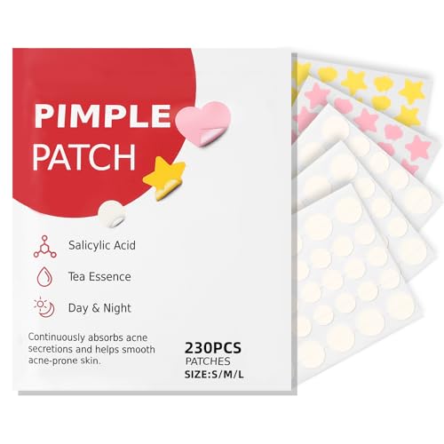 Pimple Patches for Face 230pcs,Hydrocolloid Acne Patches Star,Zit Patches,Pimple Popper Tool Kit,Facial Skin Care Products Containing Salicylic Acid,Tea Tree Oil and Calendula Oil