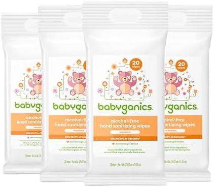 Babyganics Alcohol-Free Hand Sanitizing Wipes, Mandarin, Kills 99.9% of Common Bacteria, Moisturizing, 80 ct (20 count, 4 pack), Packaging May Vary