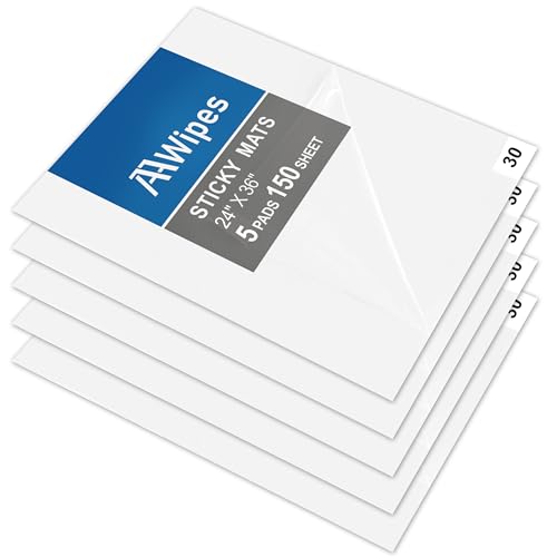 AAwipes Sticky Mat Tacky Pads Adhesive 24" x 36" 5 Packs, 30 Sheets/Packs, 150 Sheets Total White Cleanroom Floor Mats Remove Dirt for Laboratory Construction Hospital Shoes