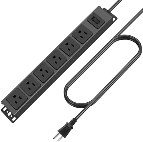 HHSOET Wall Mount Magnetic Power Strip, Under Desk 6 Outlet Mountable Socket, Metal Long Heavy Duty Surge Protector for Garage, Shop, Gaming Table Or Workspace, 6FT Extension Cord.(Black)