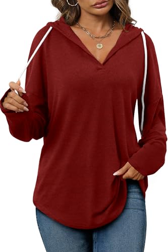 Ugly Christmas Sweatshirts for Women V Neck Long Shirts Casual Winter Red Sweater XL