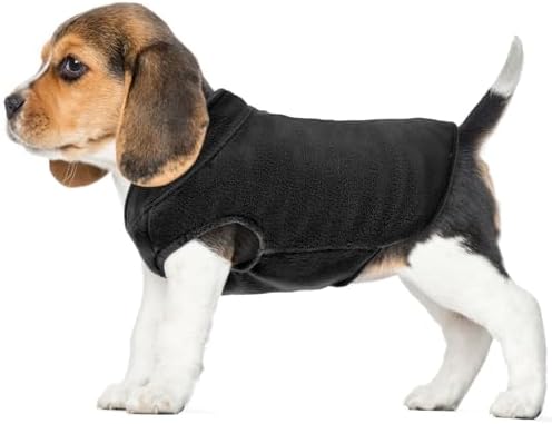 FUAMEY Dog Fleece Vest,Warm Sweatshirt Puppy Stretchy Sweater Pullover Dog Turtleneck Coat Dog Winter Jacket with Leash Hole, Dachshund Sweaters Yorkie Clothes for Small Medium Large Dogs Black XS