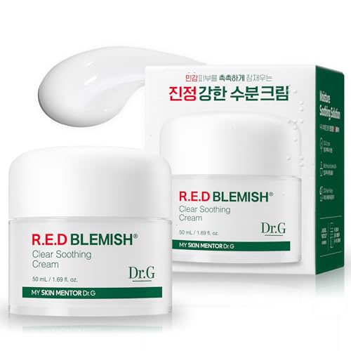 Dr.G Red Blemish Clear Soothing Korean Moisturizer Face Cream, 50ml - Cica Cream, Korean Skin Care Moisturizer, Korean Face Moisturizer, Facial Moisturizer, Korean Skincare, K Beauty Skincare Coreano