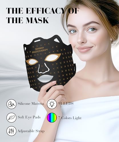 Red Light Therapy for Face, 7 Colors LED Face Mask Light Therapy At Home, Led Face Mask Light Therapy, Black