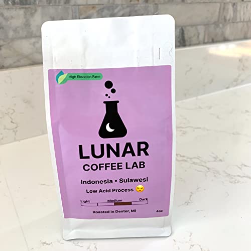 Lunar Coffee Lab Indonesia Low Acid Coffee - Specialty Medium Dark Roast - Wet Hulled Pour Over Coffee, Espresso, Cold Brew (4oz)