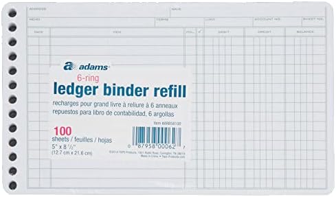 Adams® Ledger Sheets, 5" x 8", Green/White