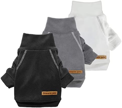 Fitwarm 3 Pack Classic Fleece Dog Sweater, Turtleneck Dog Sweatshirt, Dog Winter Clothes for Small Dogs Boy Girl, Pet Pullover Jumper, Cat Apparel, Black, Grey, White, XS