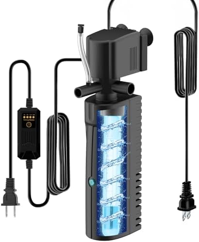 Aquarium U-V Filter for 70-100 Gallon Tank, Fish Tank Filter with Timer, Turtle Tank Filter with Aeration, Internal Filter for Green Water