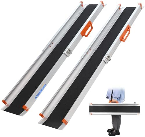 Ruedamann Portable Wheelchair Ramp, 6FT Adjustable Aluminum Ramp for Home, 600lbs Capacity,Telescoping Non-Skid Surface Wheel Chair Ramp for Home, Stairs, Steps