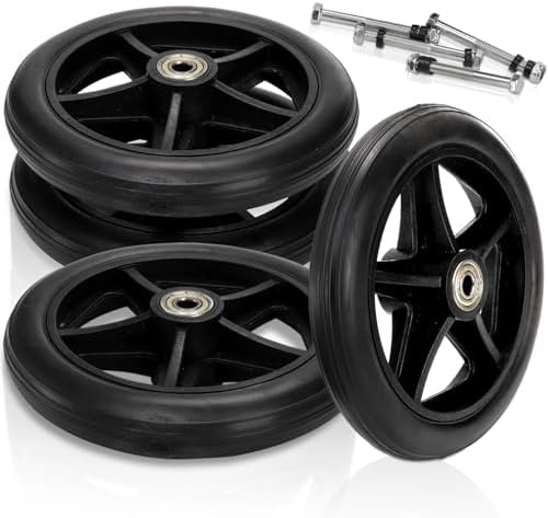 4 Pack Wheel Replacement, 6 Inch Anti-Slip Solid Caster Roller Wheels for Walkers, Heavy-Duty Office Wheelchair Front Wheel Accessories, Safe Rolling for all Floors, Black