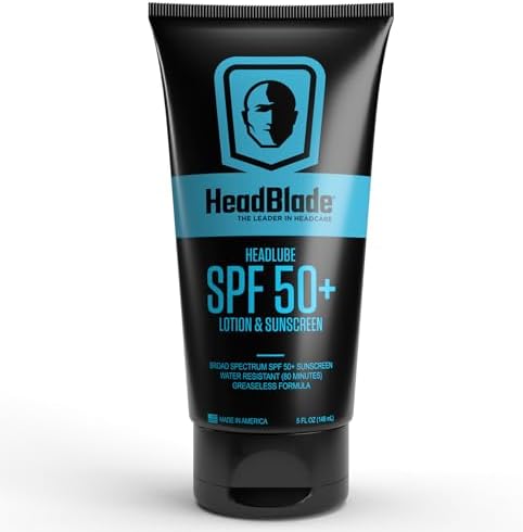 HeadBlade HeadLube SPF 50 Men's Lotion and Sunscreen - No Greasiness, Sweat Resistant, Formulated for Face, Body & Scalps - Water Resistant for 80 Minutes, 5 fl oz