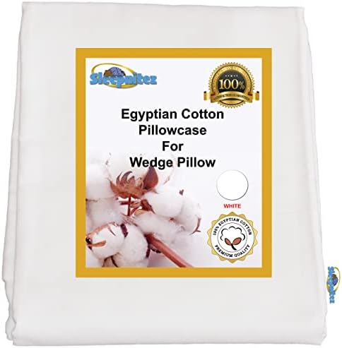 Bed Wedge Pillow Case Cover, White Loose Fitting 100% Egyptian Cotton Wedge Pillowcase for Our 8" Wedge Pillow. Zip Closure for Easy Removal.