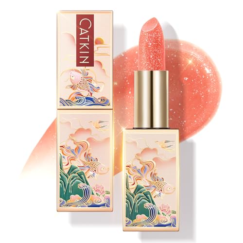 CATKIN Tinted Lip Balm Glitter Lip Stain Ultra Hydrating Lip Moistrurizer Chapstick with Vitamin E Nourishing For Cracked & Dry Lips 0.12 oz C11 Fairy - Coral Pink