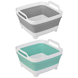 2 Pack Dishpan for Washing Dishes, 2.4Gal/9L Wash Basin with Draining Plug Carry Handles, Collapsible Bucket for Cleaning, Portable Sink, Foldable Plastic Tub