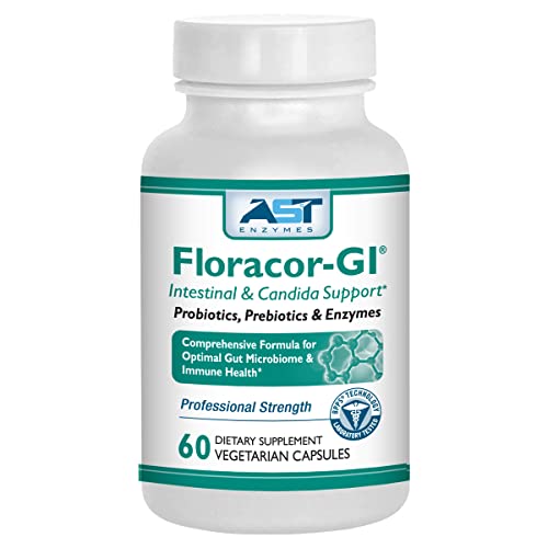 Floracor Probiotic & Prebiotic Supplement – Digestive Support Formula with Enzymes – 60 Vegetarian Capsules