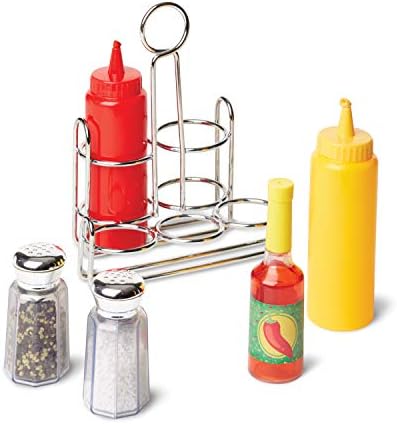 Melissa & Doug Condiments Set (6 pcs) - Play Food, Stainless Steel Caddy