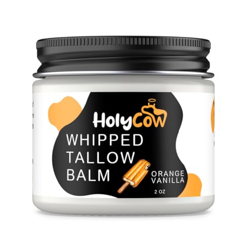 Beef Tallow For Skin - Whipped Tallow Balm with Organic Jojoba Oil (Orange Vanilla), Grass Fed Beef Tallow Face Moisturizer for Eczema, Baby, Lip Balm - Lotion For Extremely Dry Skin