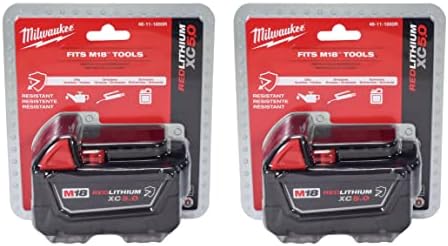 Milwaukee 48-11-1850R M18 18V 5Ah XC Extended Capacity Resistant Battery 2 Pack, (48-11-1850Rx2)