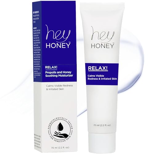 Hey Honey Skincare Relax, Fast Acting Rosacea Treatment & Redness Relief - Dermatologically Tested Calming Moisturizer For Sensitive Skin Oil- Free with Honey & Propolis Anti-Aging Benefits | 2.2 Oz