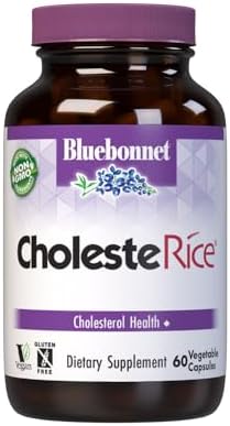 Bluebonnet Nutrition CholesteRice Vegetable Capsules, Red Yeast Rice, Plant Sterols, Pantethine, CoQ10, Policosanol, Vegan, Vegetarian, Non GMO, Gluten Free, Milk Free, SOY-FREE, 60 Vegetable Capsules