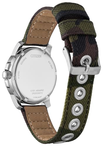 Citizen Men's Eco-Drive Weekender Garrison Field Watch in Stainless Steel with Camo Nylon strap, Black Dial (Model: BM8188-01E)