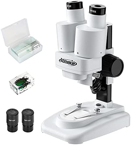 Aomekie® Microscope for Kids Students 20X 40X with 10Pcs Slides Insect Specimen Stereo Microscope for Kids with WF eyepieces LED Light Source Portable Stereoscope