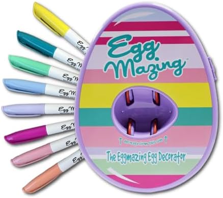 The Eggmazing Egg Decorator Easter Egg Decorator Kit - Arts and Crafts Set - Includes Egg Decorating Spinner and 8 Colorful Quick Drying Non Toxic Markers (Purple)