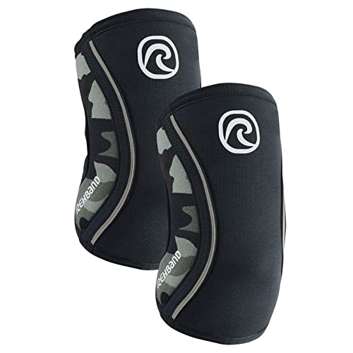 Rehband Elbow 5mm Compression Sleeve, Neoprene Elbow Sleeves for Weightlifting, Anatomical Design, Non-Slip & Close Fitting, Elbow Support Unisex, Colour:Camo - 1 Pair, Size:Small