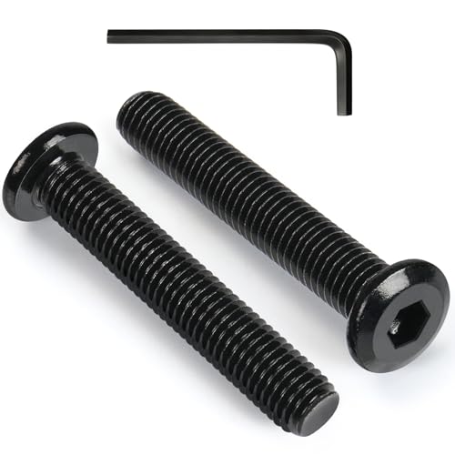 M8-1.25 x 60 mm 13pcs Flat Head Hex Socket Cap Screws Metric M8 Bolts, 304 Stainless Steel 18-8, Black Zinc Plated, Full Thread, with Hex Spanner