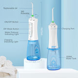 H2ofloss Water Dental Flosser for Teeth Cordless,300ML Portable & IPX7 Waterproof Teeth Cleaner Picks,5 Modes Rechargeable Oral Irrigator with Refilled Nozzle for Home/Travel