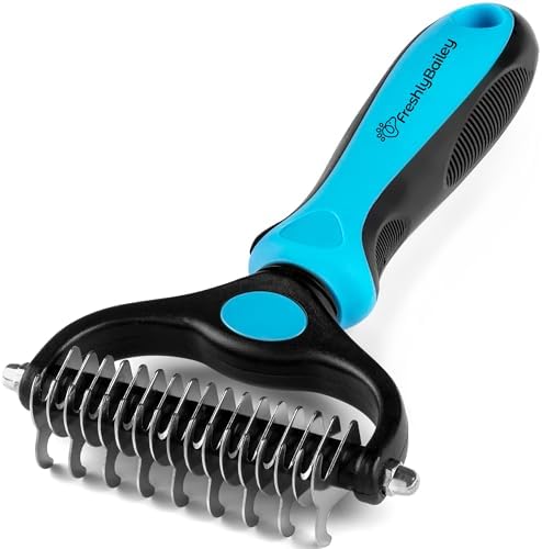 Dematting and Deshedding Comb for Dogs and Cats Grooming Tool - Mat Remover - Safe Detangler for Matted Fur Hair - Double Sided Undercoat Deshedder Brush