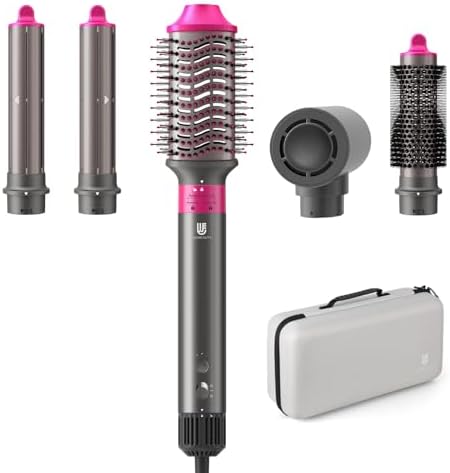 Hair Dryer Brush, webeauty 5 in 1 One Step Professional Hot Air Brush Set for Fast Drying, Curling Drying, Straightening Combing, Hair Styler [Ceramic Coating] [Negative Ion] 110000 RPM (Grey+Red)