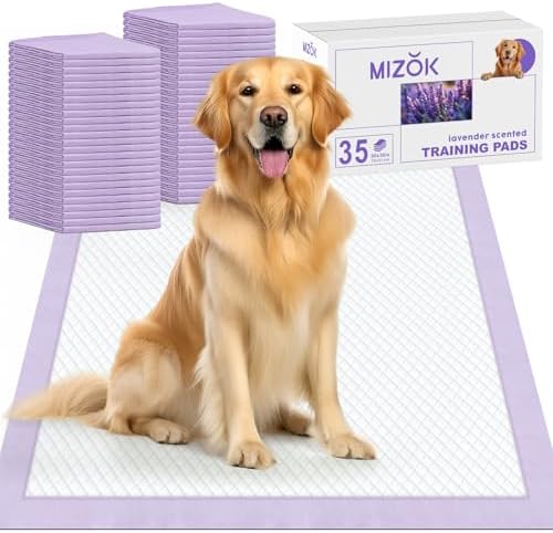 MIZOK Dog Pee Pads Extra Large 30x36in Pee Pads for Dogs Lavender Scented Odor Control Pee Pads Ultra Absorbent for Up to 10 Cups 6 Layers Leak-Proof Dog Pads Purple (35 Counts)