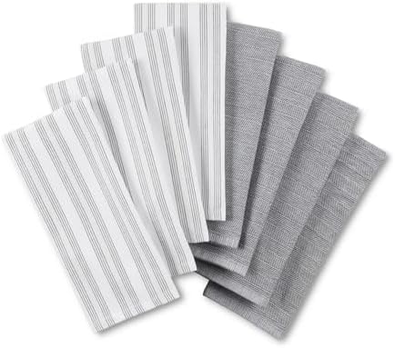 KitchenAid Chambray Stripe Kitchen Towels 8-Pack, Absorbent 100% Woven Cotton, Onyx Black/White, 17”x28”