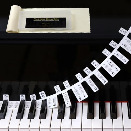 Easy Install Non-sticky Label with Black Keys Semitones for 61 Digital Keyboard with Dust Cover and Box-Monochrome
