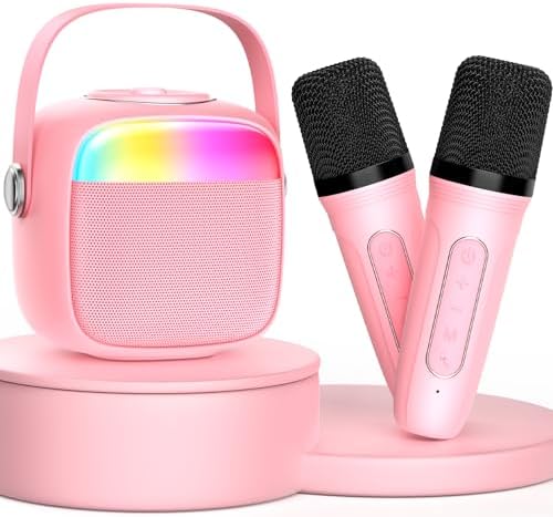 Karaoke Machine for Kids & Adults, Mini Portable Bluetooth Speaker with 2 Microphones, Home Party Karaoke Speaker Support SD Card/USB, Gift for Brithday, and Toys for Girls/Boys