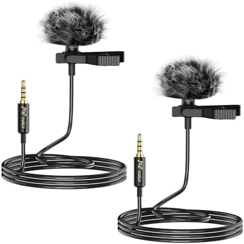 PoP voice 2Pcs Professional Lavalier Lapel Microphone 3.5mm Mic Compatible with DJI Mic/Rode Wireless GO Transmitters for Smartphone Camera,Mini Mic for YouTube,Interview,Video,Broadcasters