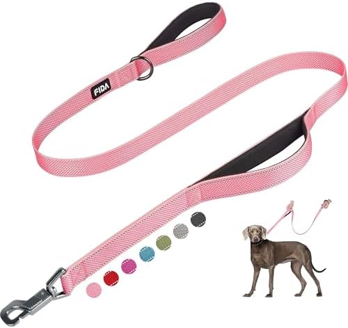 Fida 4 FT Heavy Duty Dog Leash with 2 Comfortable Padded Handles, Traffic Handle & Advanced Easy Snap Hook, Reflective Walking Lead for Large, Medium & Small Breed Dogs, Pink