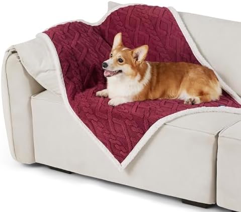 Bedsure Waterproof Dog Blankets for Medium Dogs - Pet Blanket for Couch Protector Washable, Premium Jacquard Coral Fleece Cat Throw Blanket, Soft Reversible Furniture Protection, 30"x40", Burgundy