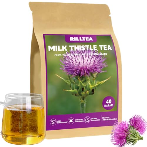 Rilltea Milk Thistle Tea Bags, 40 Teabags, 3g/bag - Natural Milk Thistle Seed Milk Thistle Tea – 100% Pure Herbal Detox Tea for Liver Health & Cleanse – Non-GMO, Caffeine-Free